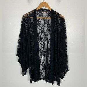 La Vie En Rose Lace Cardigan Size M/L Black 3/4 Sleeves Witchy Wimshigoth Goth